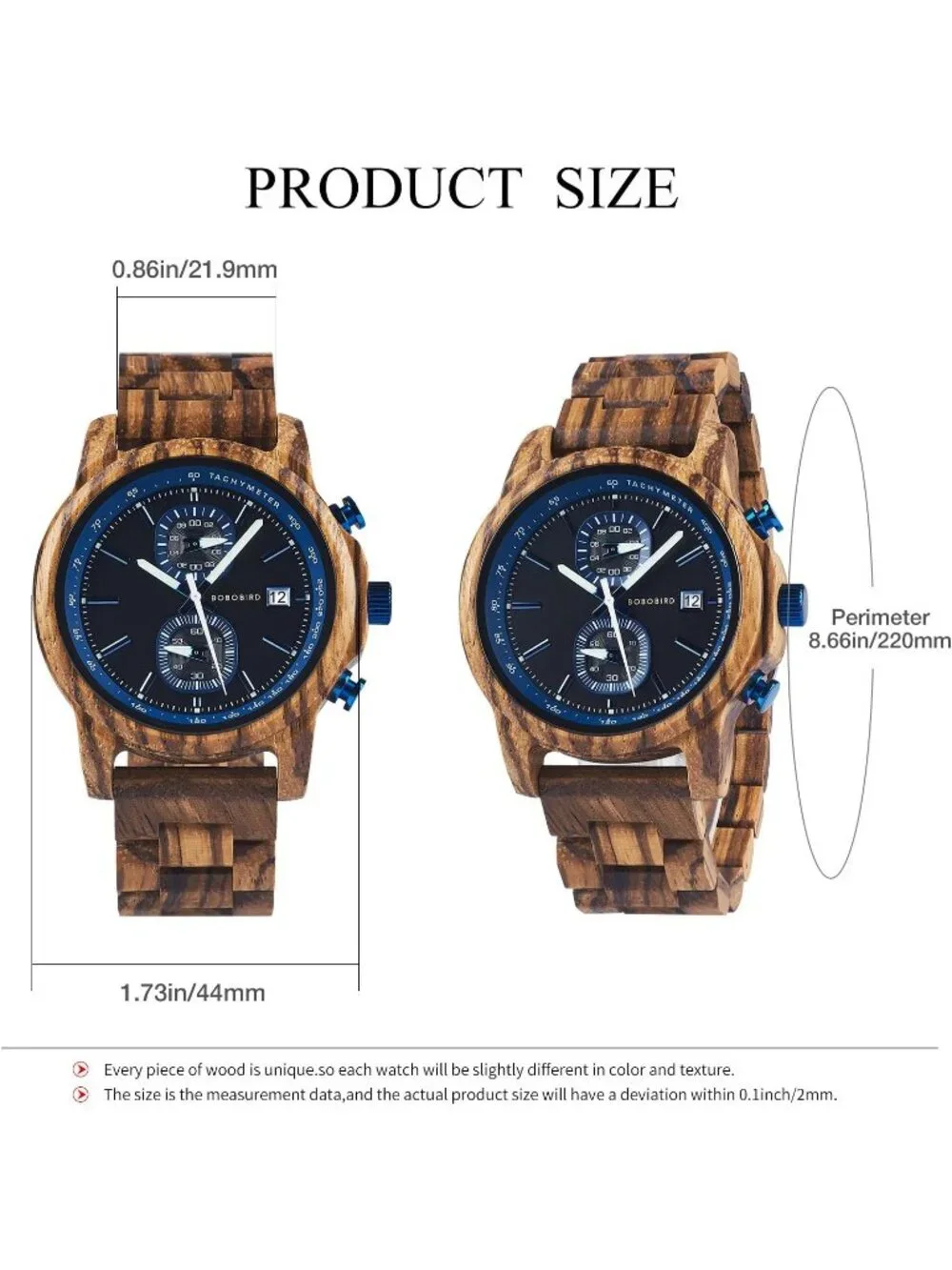 Men's Blue Analog Quartz Ultra-Light Luminous Chronograph Casual Wooden Watch